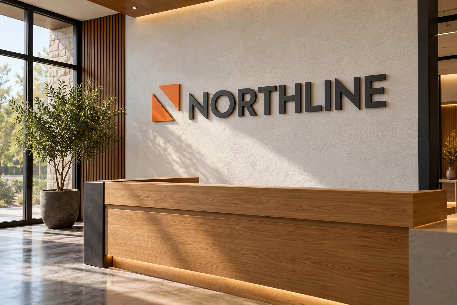 Concept office reception with a dimensional wall logo