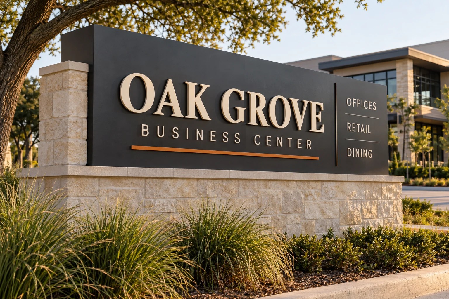 Concept limestone monument sign for a business center